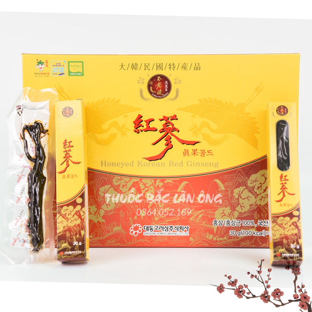 Hồng sâm củ tẩm mật ong Hàn Quốc (Hộp 10 củ x 30gram)- Thuốc Bắc Lãn Ông