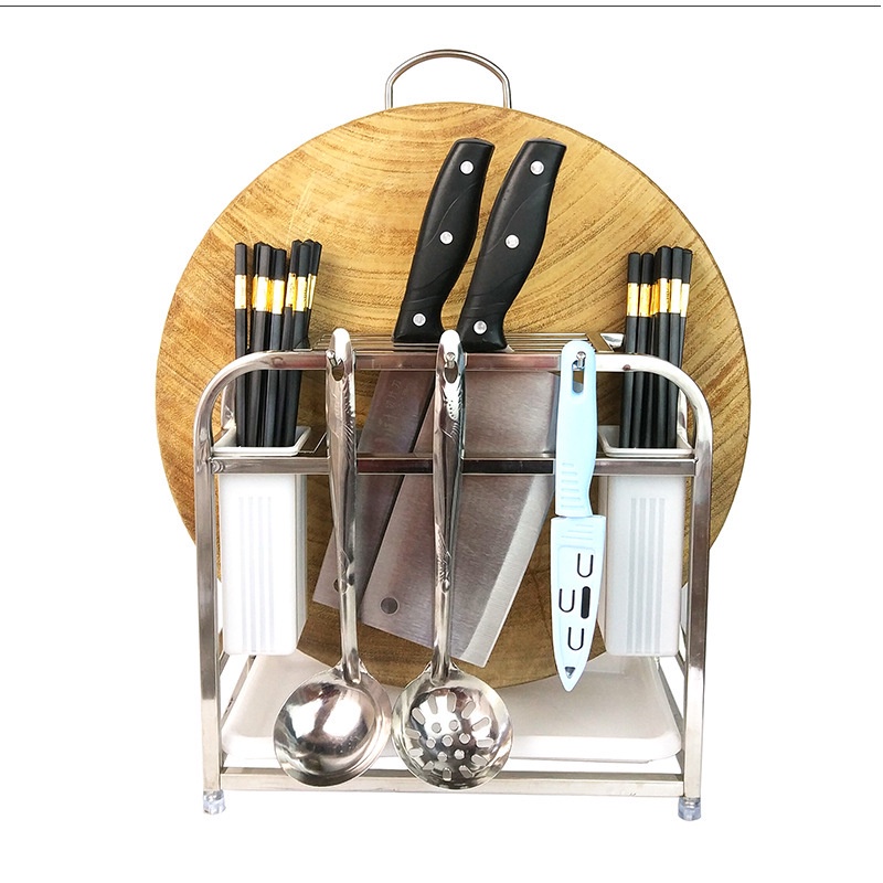 Kệ Dao Thớt Inox, Kèm Ống Cắm Đũa Để Bàn Bếp Cực Đẹp, Chất Liệu Inox Cao Cấp, Độ Bền Trên 10 Năm MKS008