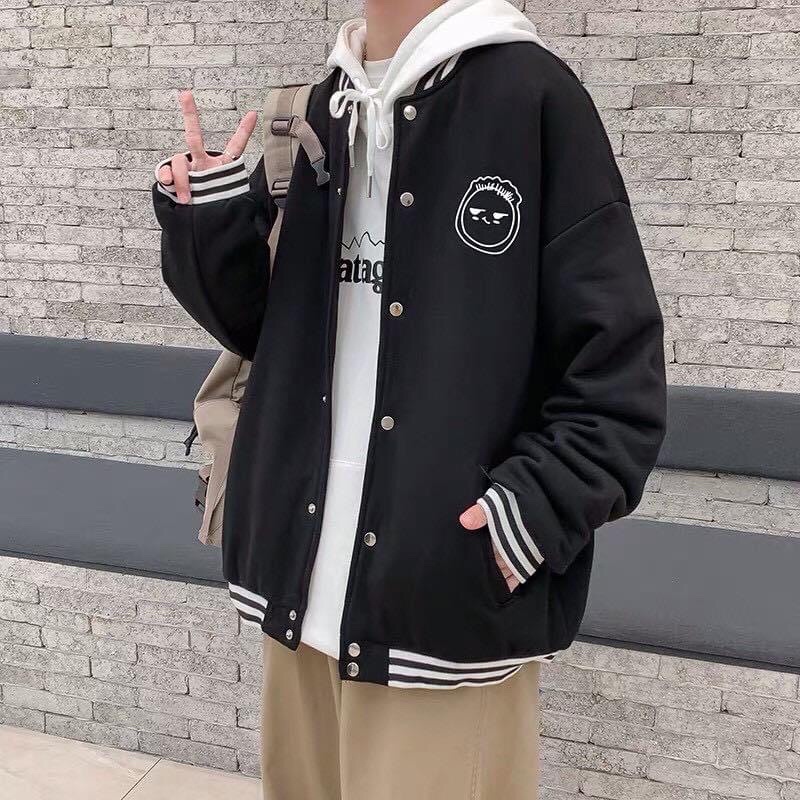 Áo khoác bomber F màu ĐEN/MINT ❤️ Nam nữ unisex/Áo khoác bóng chày form rộng ❤️