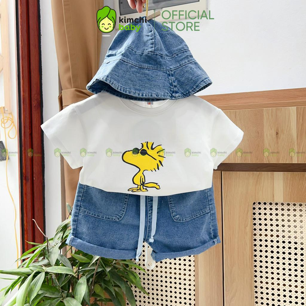 Đồ Bộ Bé Trai Kèm Mũ Áo Cotton Quần Jeans Họa Tiết Động Vật Dễ Thương, Bộ Quần Áo Cho Bé Mặc Nhà CK344