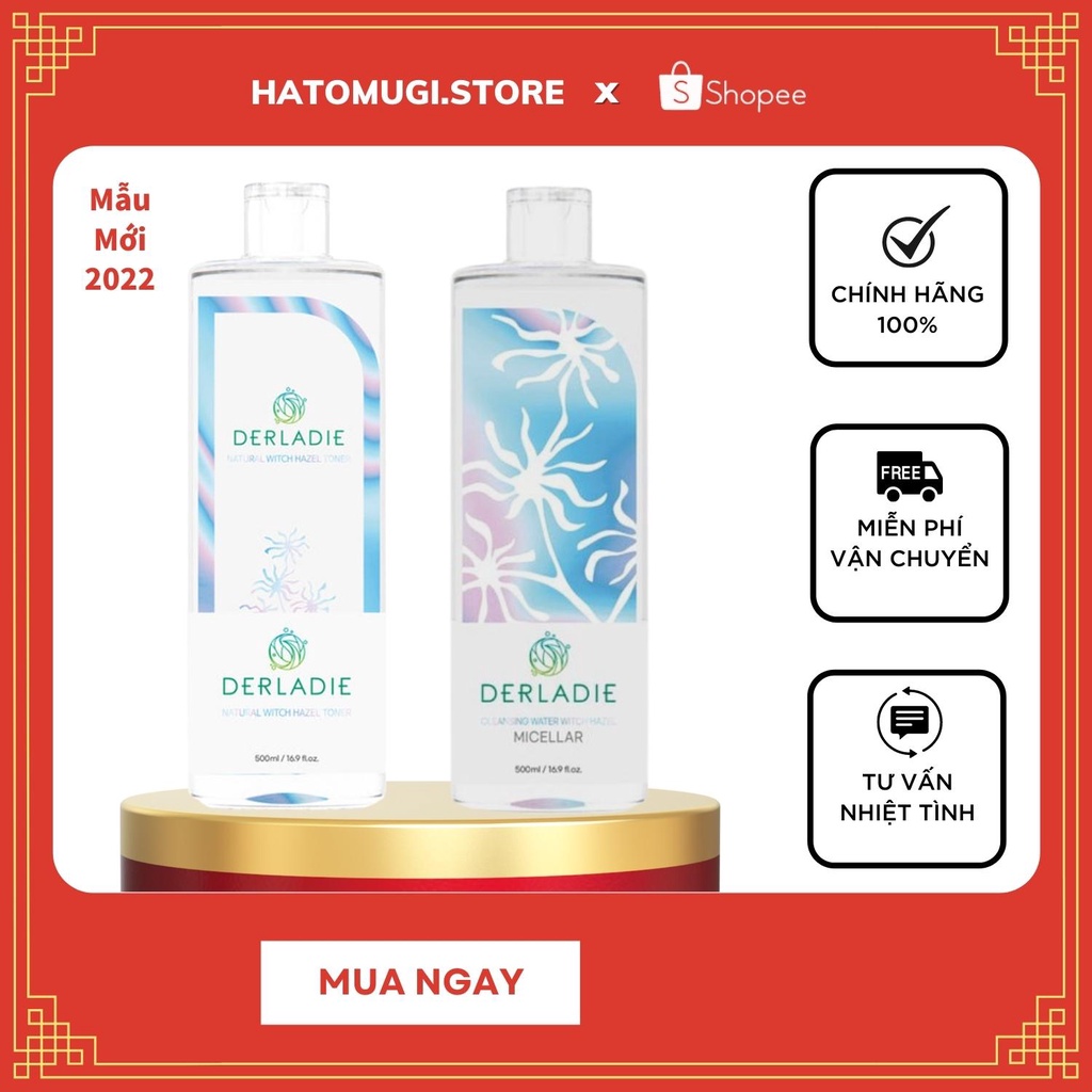 Nước Hoa Hồng Làm Sạch, Dưỡng Ẩm, Dịu Nhẹ Chiết Xuất Cây Phỉ Derladie Natural Witch Hazel Toner 500ml