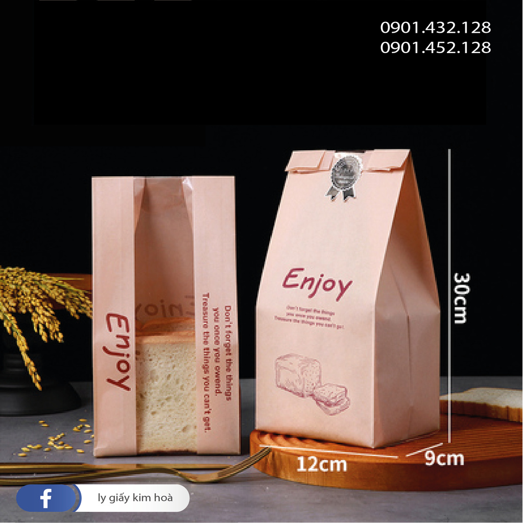50 cái túi bánh mì có cửa sổ- cà phê Enjoy size trung ( 12 x 9 x 30 cm)