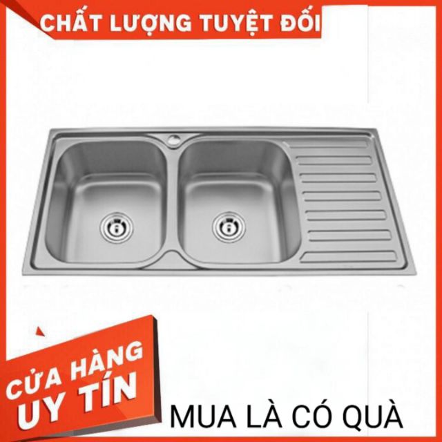 Chậu rửa chén bát 2 hộc - 1 bàn chờ inox SUS 304