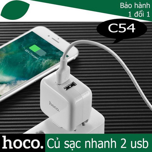 Củ Sạc 2 Cổng USB Hoco C54 - Cốc Sạc Nhanh 2A Siêu Bền - Bảo Hành Chính Hãng 12 Tháng