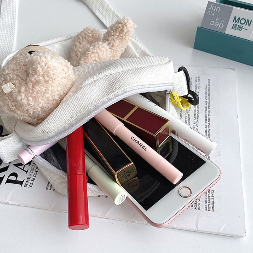 Túi đeo chéo hình gấu dễ thương chất liệu vải canvas JP5