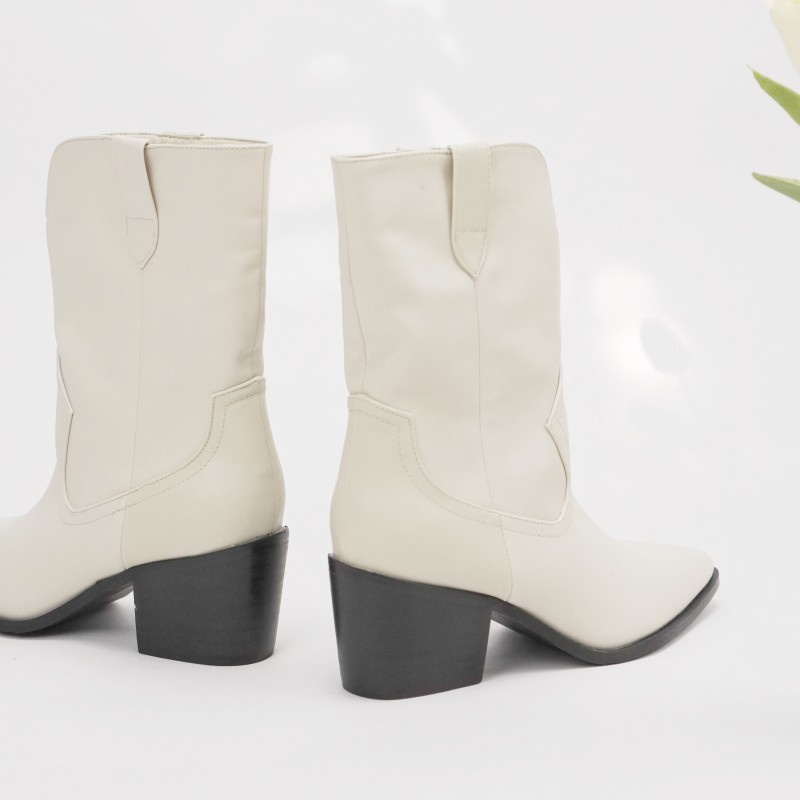 Bốt nữ cao cổ da mềm,  Bốt da nữ gót to cao 5cm giày vnxk - Kimystore