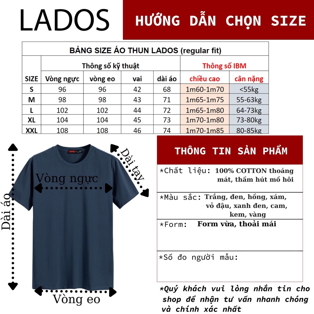 Áo thun trơn tay ngắn LADOS - 19021, chất thun cotton 4 chiều với nhiều màu sắc tươi sáng