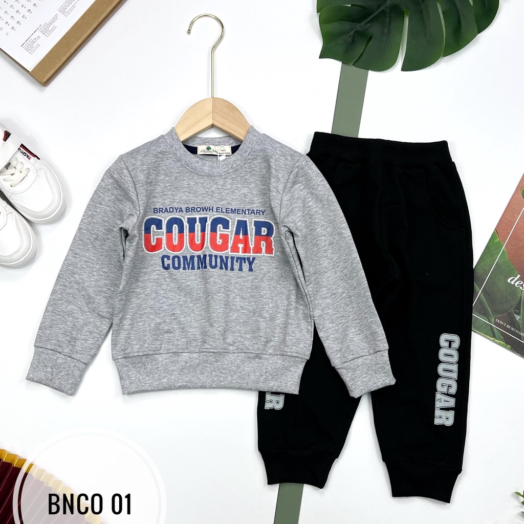Bộ nỉ da cá bé trai LITIBABY in chữ COUGAR size đại 10 - 18 tuổi