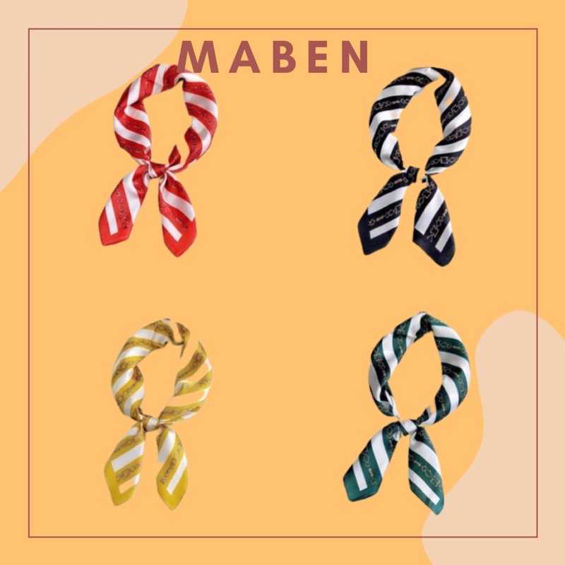 Khăn turban lụa vuông size 70x70cm in dây xích - Maben