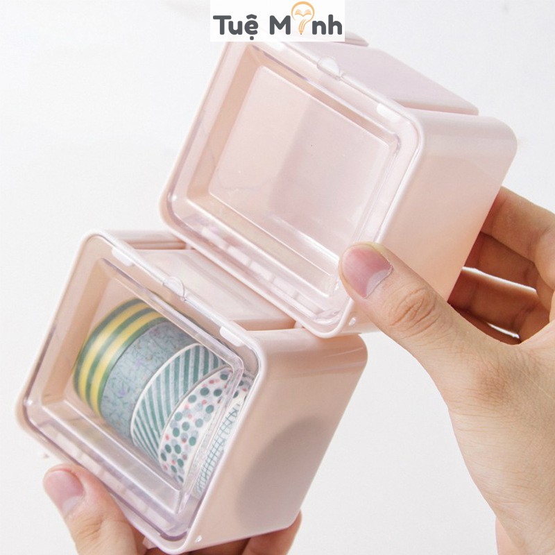 Hộp nhựa trong suốt đựng washi tape, sticker, trang sức phụ kiện decor bàn học C05