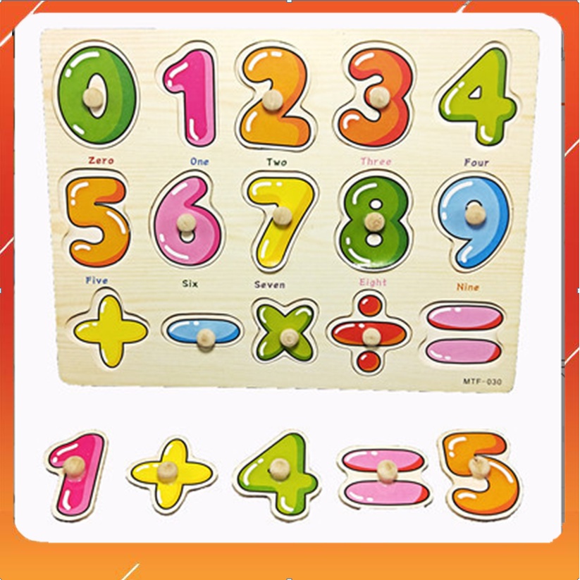 Đồ chơi bảng núm gỗ nhiều chủ đề cho bé loại to đẹp - bảng núm gỗ ghép hình chủ đề 10 số và phép tính