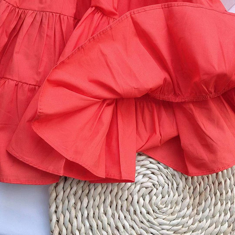 Đầm công chúa tay phồng cổ tròn màu trơn phong cách Hàn Quốc cho bé gái 3-8t