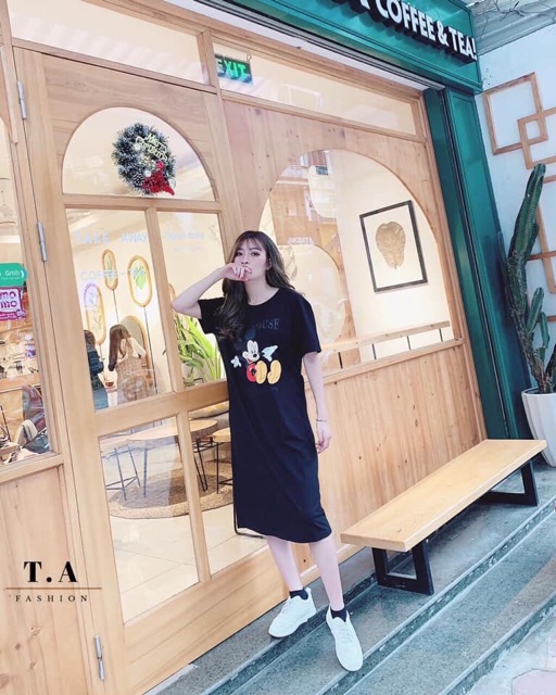 Đầm dáng suông chất cotton 4c  in hình MICKY-ĐAN DÂY LƯNG | BigBuy360 - bigbuy360.vn