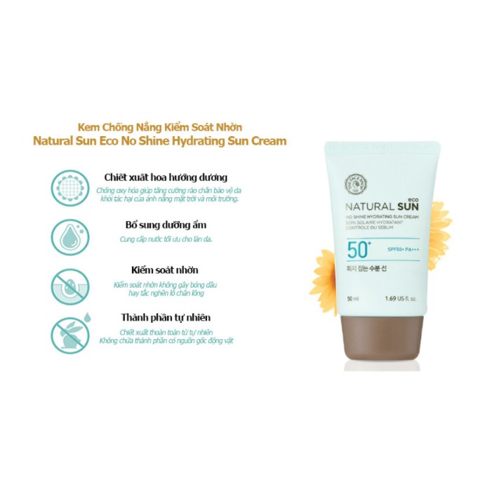 Kem chống nắng Natural Sun Eco No Shine Hydrating Sun Cream SPF50+ PA+++ 50ml