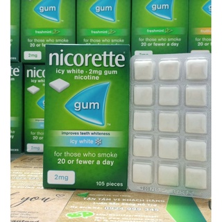 Kẹo cao su cai thuốc Nicorette 2mg vị bạc hà icy hộp 105 viên