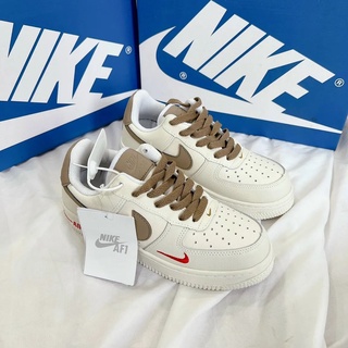 Giày _Nike Air Force 1 Trắng Vệt Nâu Cổ Thấp Độn Đế, Giày Đôi Nam Nữ _Nike AF1 Trắng G09