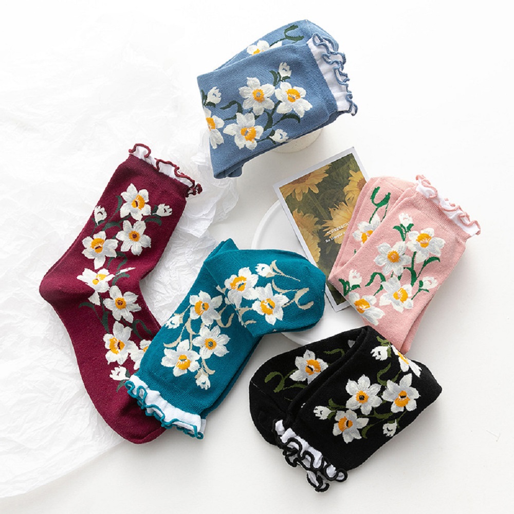 Vớ Thể Thao Họa Tiết Hoa Phong Cách Hàn Quốc