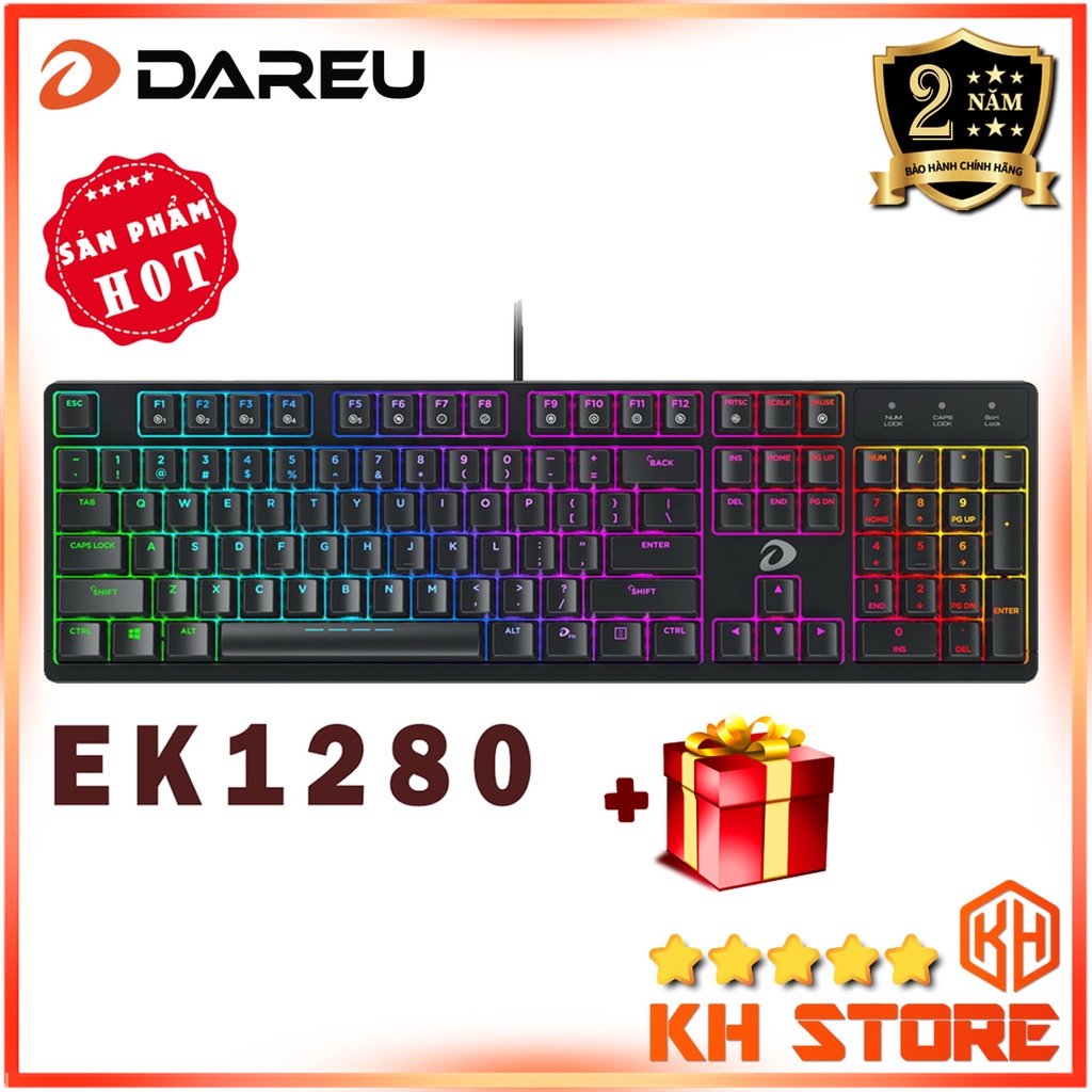 Bàn phím cơ Gaming, chơi game có dây DAREU DK1280/EK1280 104KEY (RGB, Blue/ Brown/ Red D switch)