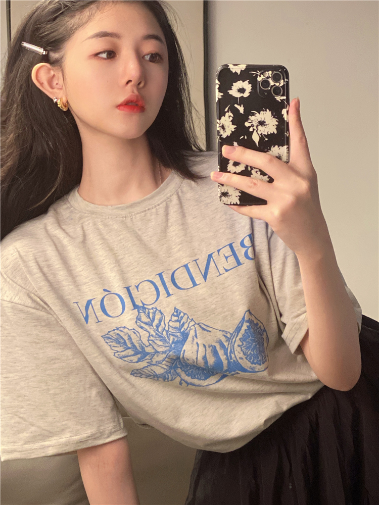 SUXI Áo Thun Nữ Tay Ngắn Dáng Rộng Phong Cách Hàn Quốc