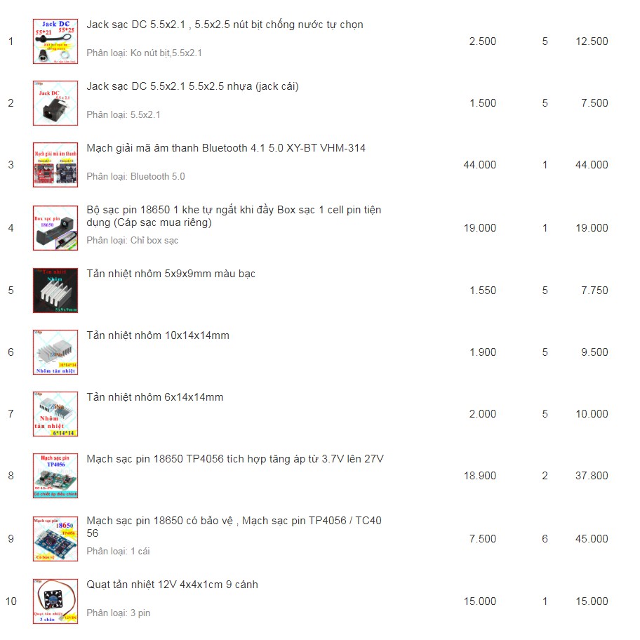 [Combo] Box sạc + Vôn kế + Cảm biến chuyển động + Công tắc + Mạch sạc bảo vệ pin 18650 + Jack DC + Đế gắn pin 18650