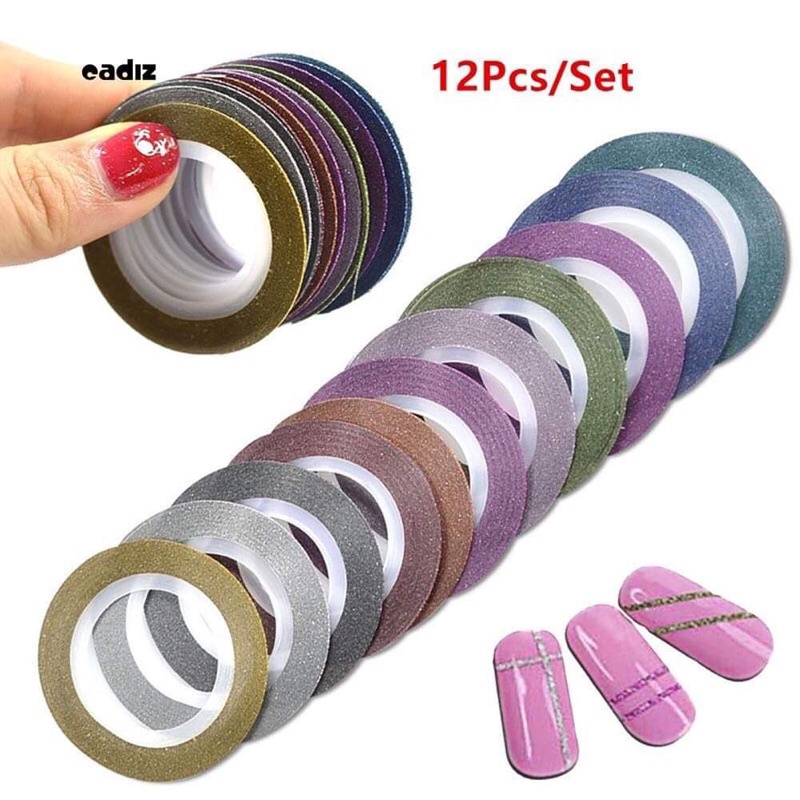 Set 12 cuộn băng dính kim tuyến trang trí móng