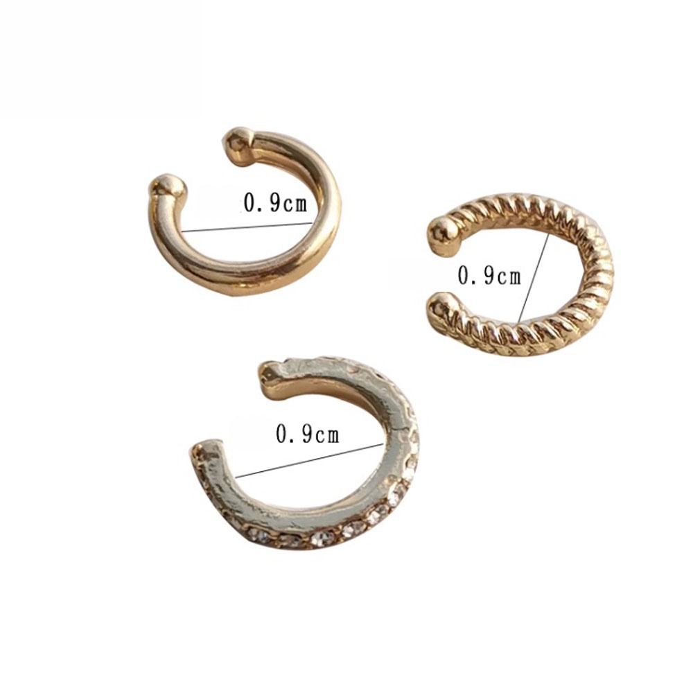 Bộ 3 khuyên kẹp vành tai đính đá zirconia nhiều màu sắc phong cách đường phố cá tính