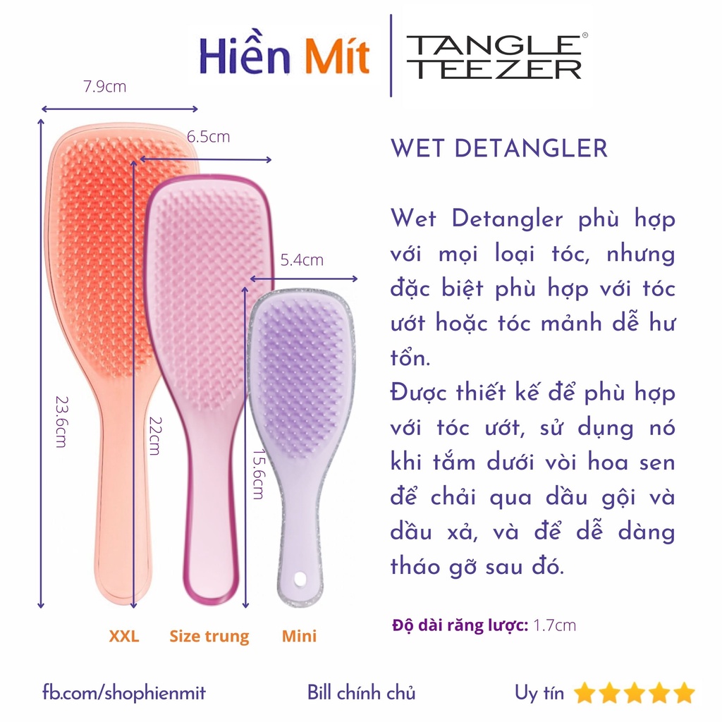 50 mẫu Tangle Teezer Wet Detangler Lược gỡ rối chống rụng tóc có cán, nắp tay cầm compact styler Ultimate Salon Brush