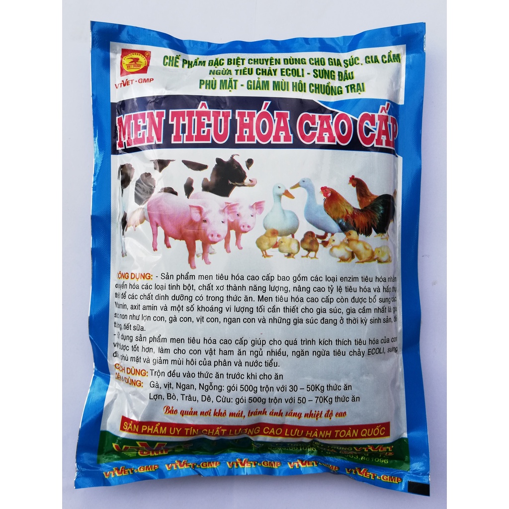 500g Men tiêu hóa cao cấp chuyên dùng cho gia súc, gia cầm, trâu, bò, dê, cừu, gà chọi, gà đá, chim cảnh