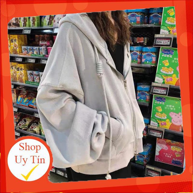 Áo khoác nỉ hoodie trơn Unisex - Thun tay dài form rộng có mũ dáng suông basic ulzzang nam nữ HOT -Hàng nhập khẩu