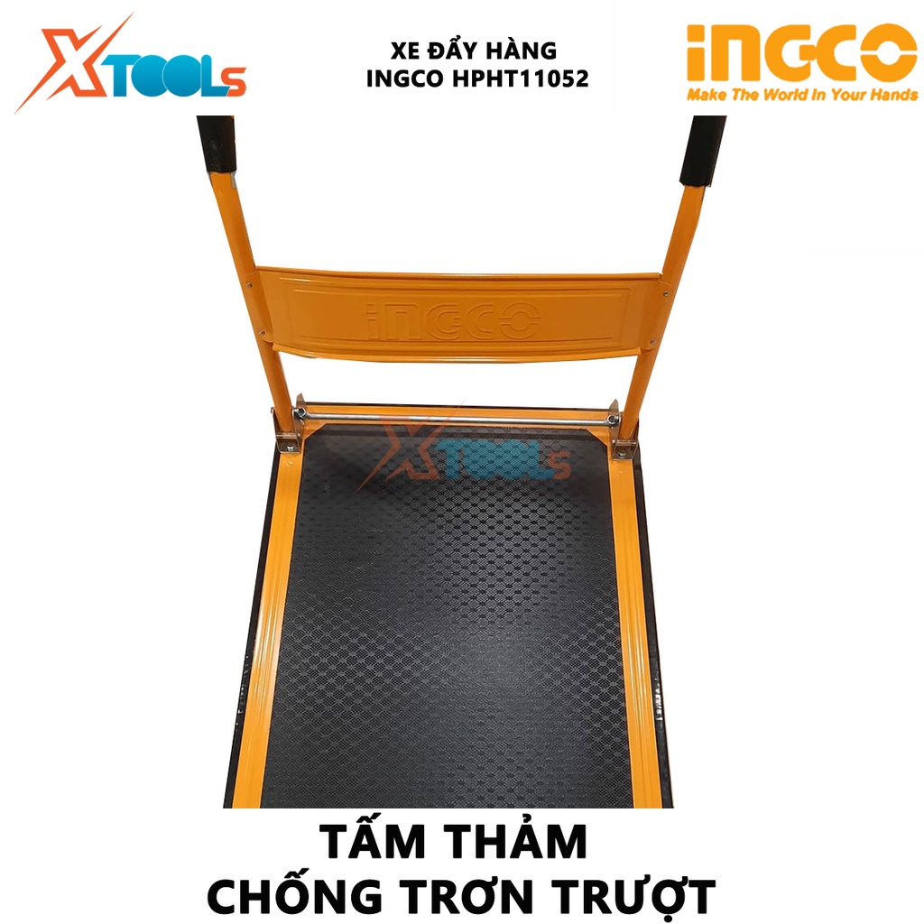 Xe đẩy hàng 4 bánh tay cầm gấp gọn INGCO | khả năng tải 150kg và 300kg, xe đẩy sàn thép 100%, có miếng lót chống trơn