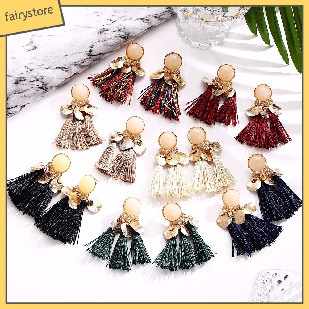 Cặp khuyên tai thời trang đính tua rua phong cách Bohemian độc đáo cá tính cho nữ