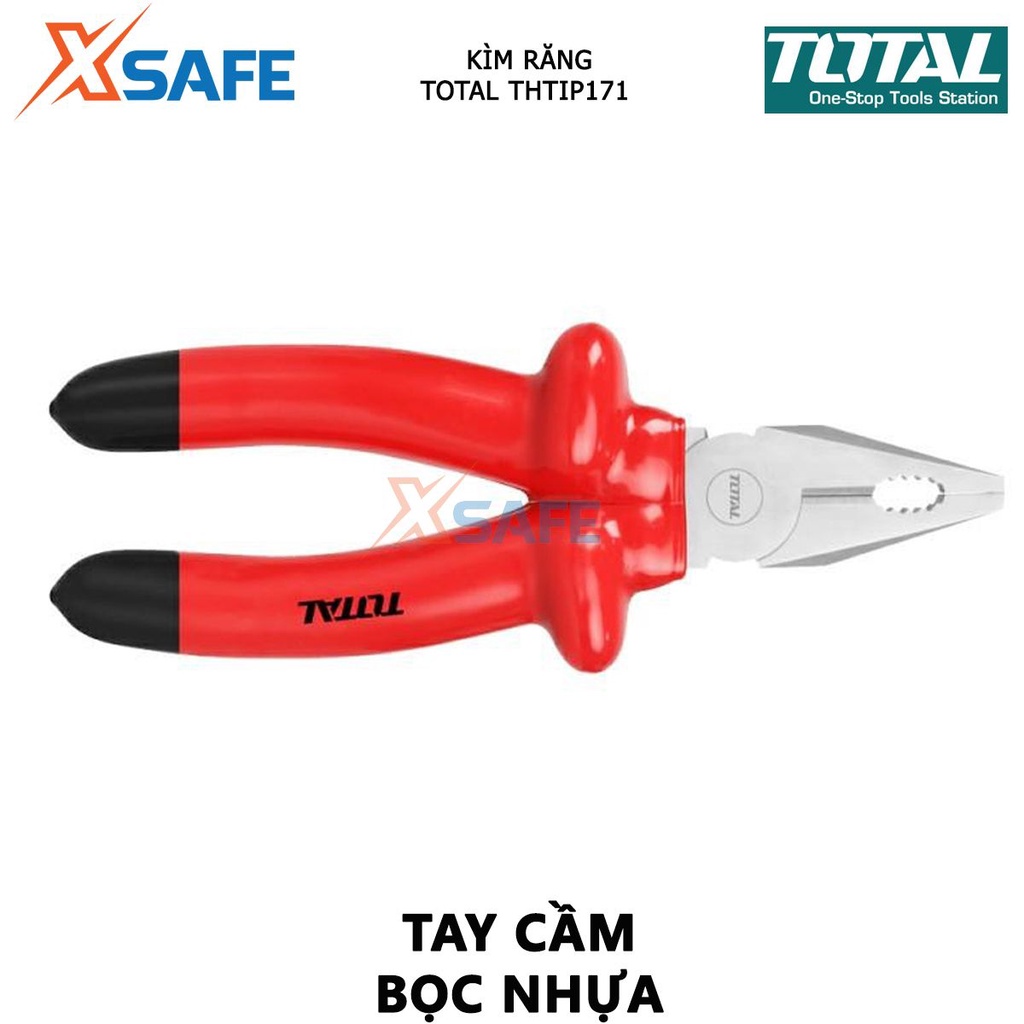 Kìm răng cách điện TOTAL THTIP171 | kềm cách điện Size 7&quot;/180mm, Kiểm tra 10000V cắt, kẹp, tuốt các loại dây cáp