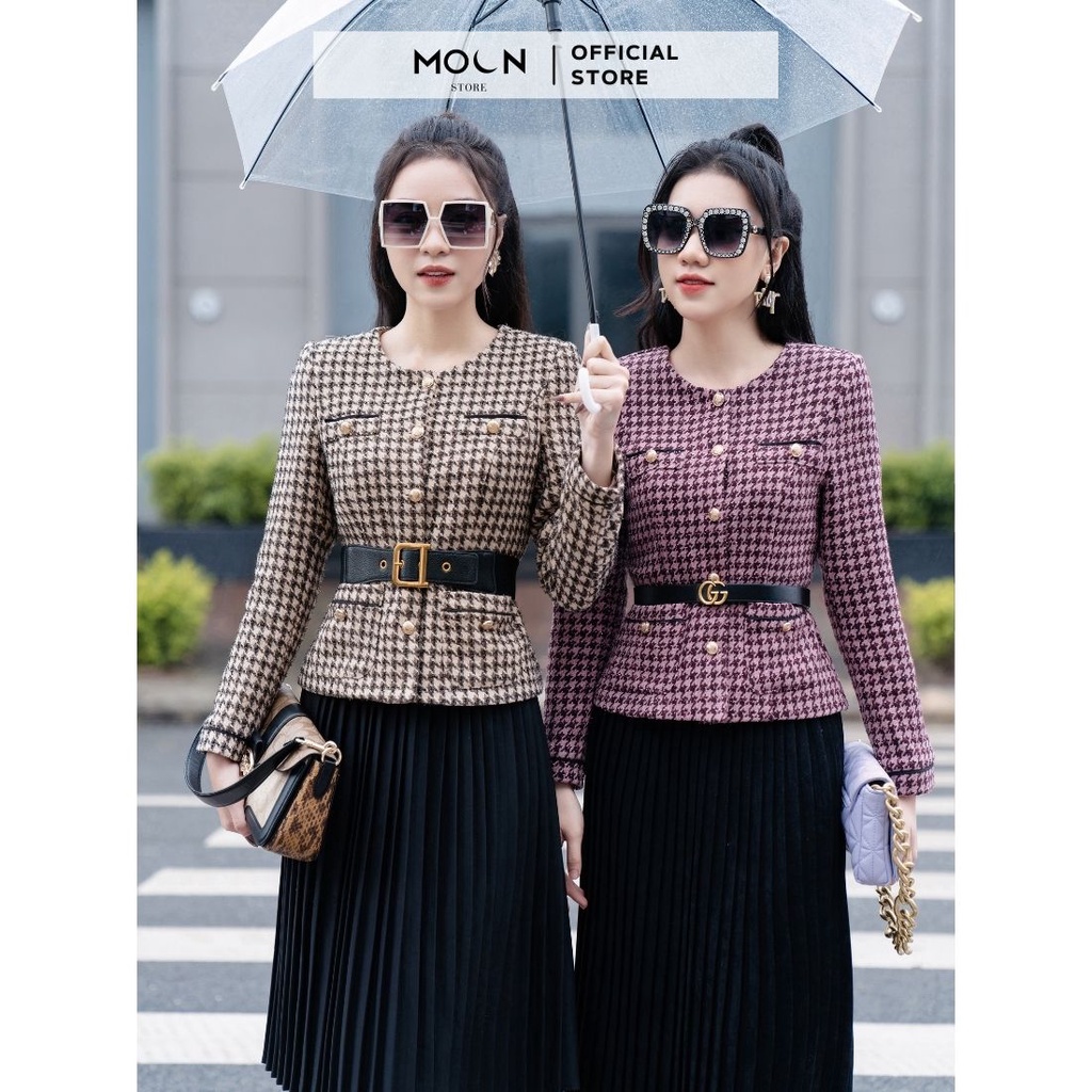 Áo dạ nữ dạ tweed họa tiết kẻ thời trang công sở nữ thu đông MVE604 MOON STORE