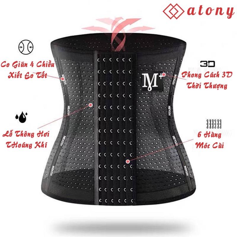 Gen Nịt Bụng Sau Sinh ATONY, Đai Quấn Bụng Giảm Mỡ, Thông Hơi, Chống Cuộn, 6 Nấc Móc Cài