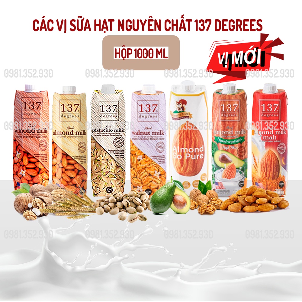 8 Vị Sữa Hạt Nguyên Chất 137 Degrees Thái Lan - Hộp 1000ml