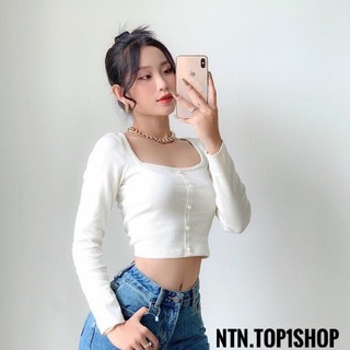 Áo Cổ Vuông viền Đính ngọc độc đáo tay dài (al).