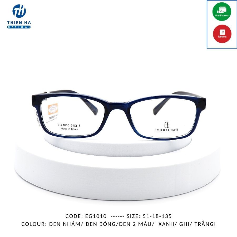 Gọng kính vuông THIÊN HÀ OPTICAL cao cấp chính hãng nhập khẩu HQ nhẹ,đàn hồi cao dẻo thích hợp mặt nhỏ cận cao EG1010