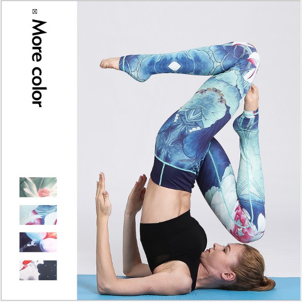 [Free ship -  Quần mặc là đẹp] Quần tập yoga  quần tập gym họa tiết hoa sen tôn dáng đẹp
