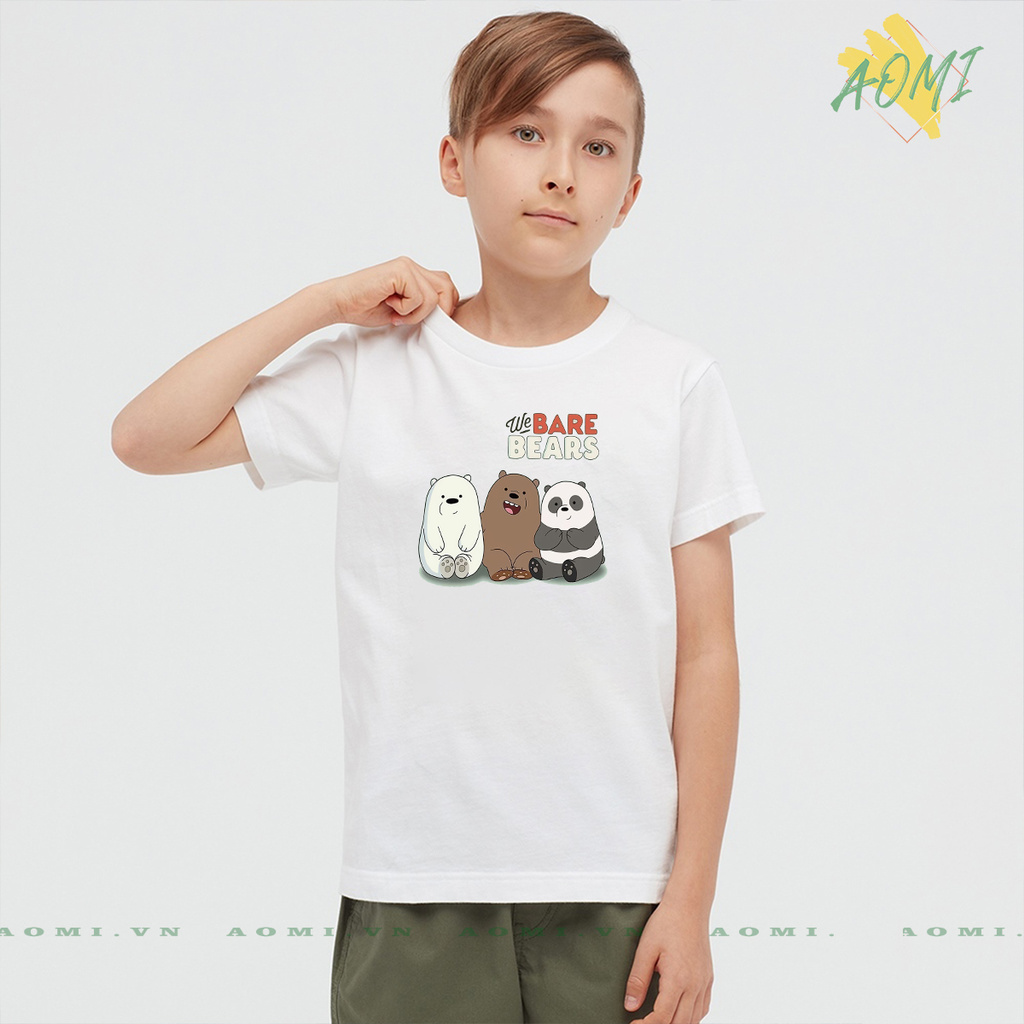 ÁO THUN UNISEX WE BARE BEARS Grizzly Panda và Ice Bear PHÔNG NAM NỮ GIA ĐÌNH CẶP ĐÔI CÓ SIZE TRẺ EM AOMIVN