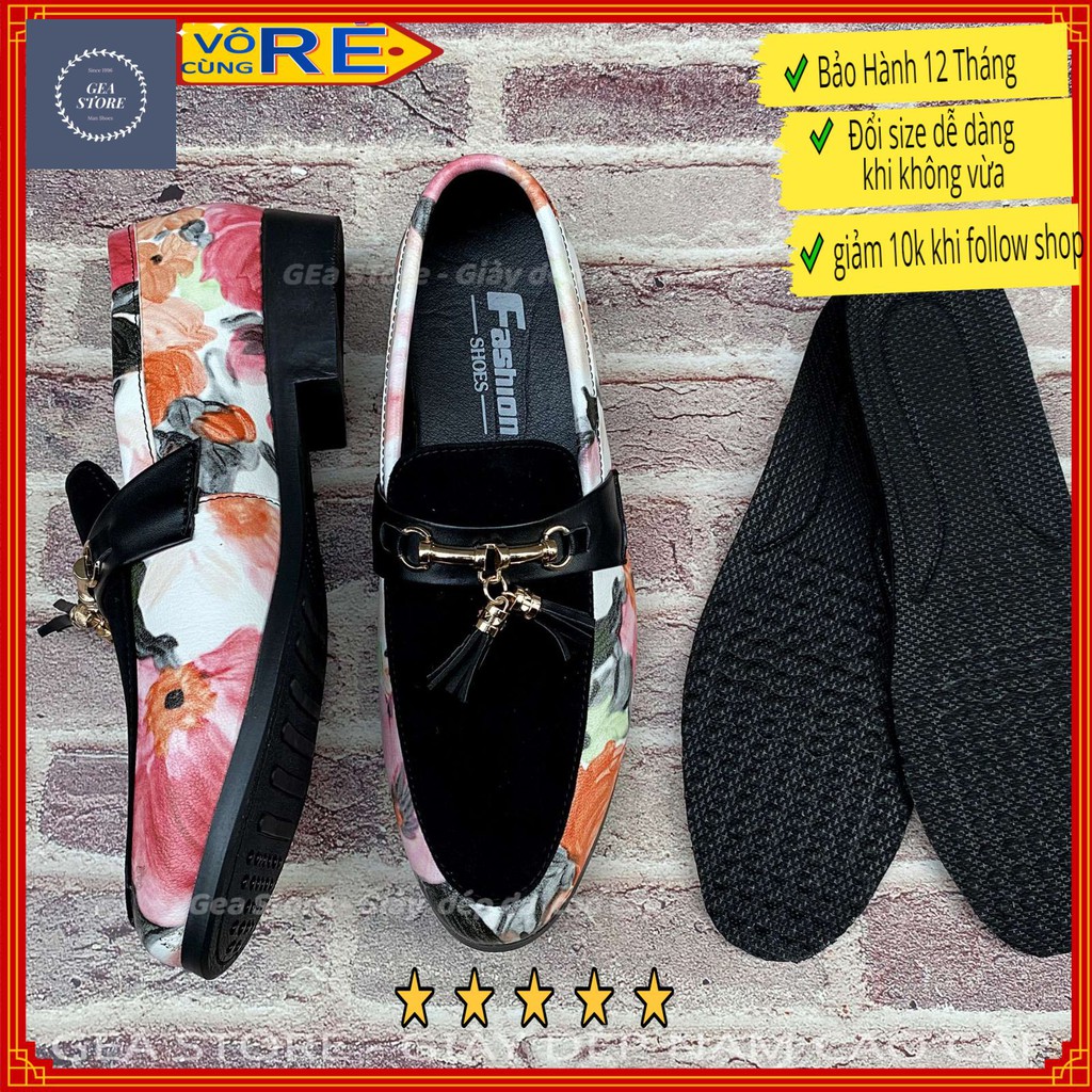 Giày lười da bò pu kèm vải phong cách hàn quốc, Giày tây nam đẹp cao cấp nổi bật kiểu dáng thời trang - Mã GEA57