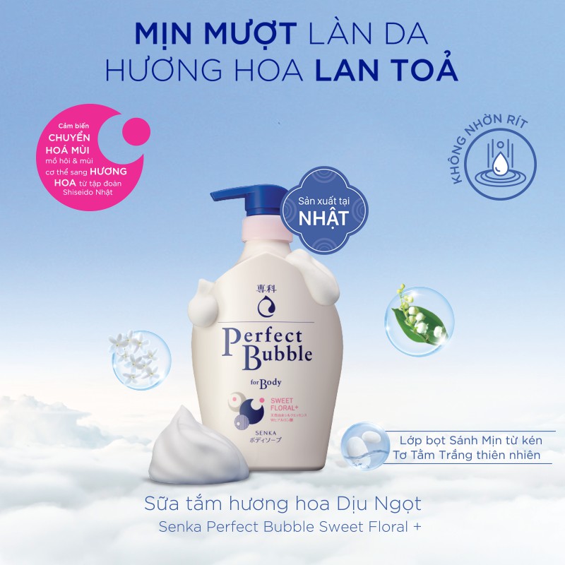 [Mã COS071 -8% ĐH250k]Sữa tắm dưỡng ẩm hương hoa dịu ngọt Senka Perfect Bubble for Body Sweet Floral n 500ml_13731 | BigBuy360 - bigbuy360.vn