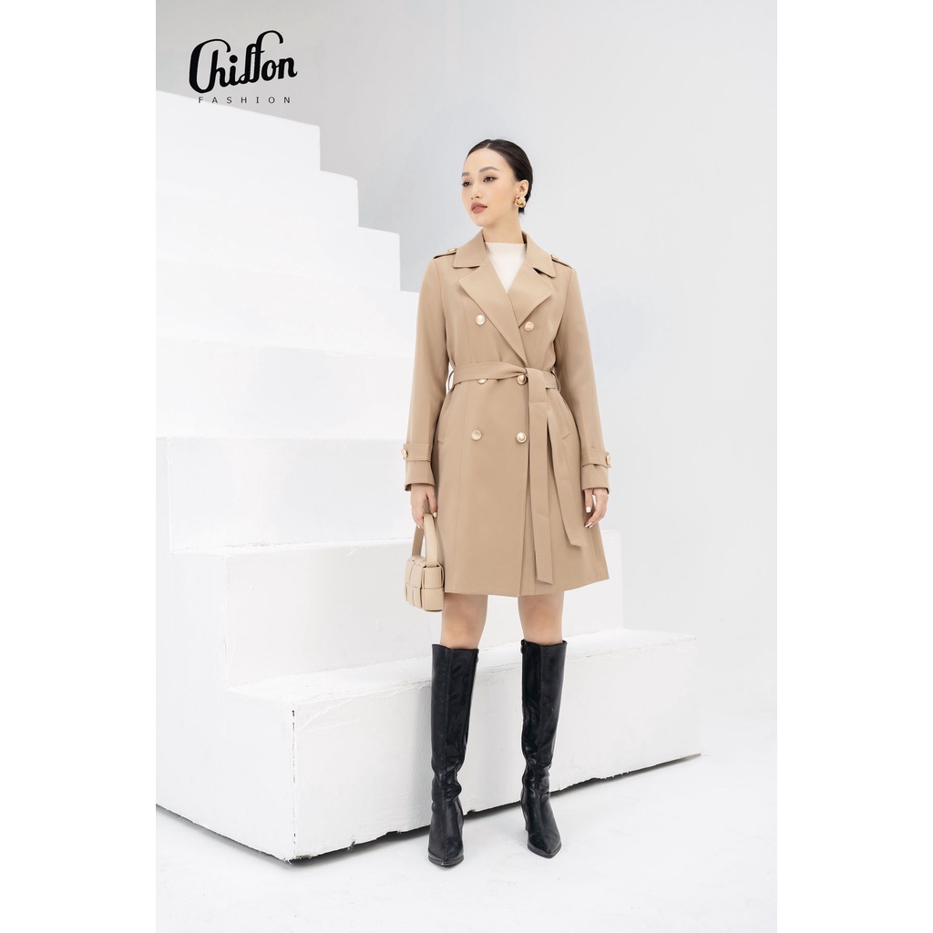 Áo măng tô cao cấp phối cúc đồng, áo khoác nữ đẹp thiết kế by Chiffon