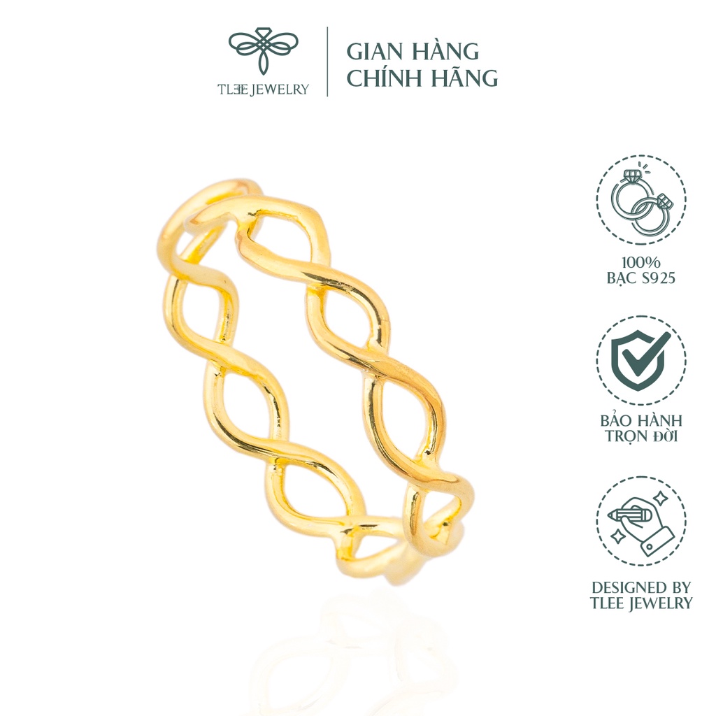 Nhẫn bạc TLEE sóng đan chéo basic mạ vàng 14k NCJ A0122