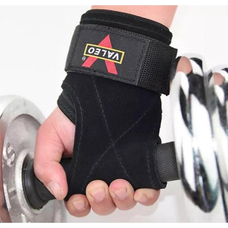 Găng tay tập Gym dây kéo lưng da bò kết hợp quấn cổ tay Valeo Lifting Straps dây kéo tạ tập deadlift thể hình gym
