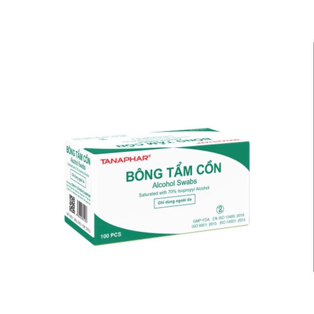 Bông tẩm cồn TANAPHAR (Alcohol Swabs) dùng vệ sinh, lấy máu, lau bề mặt (Hộp 100 miếng)