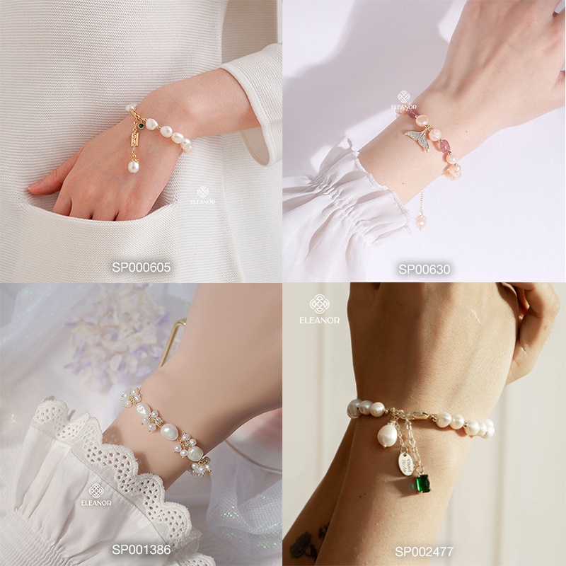 Vòng tay nữ ngọc trai nhân tạo Eleanor Accessories đính đá xanh phụ kiện trang sức đẹp sang chảnh
