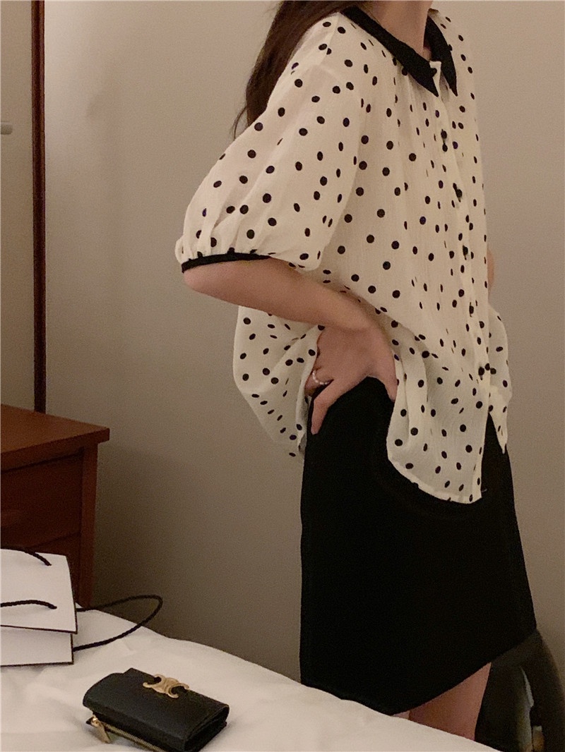 Áo Sơ Mi Chấm Bi Dáng Rộng Ngắn Tay Thời Trang Sành Điệu 53791