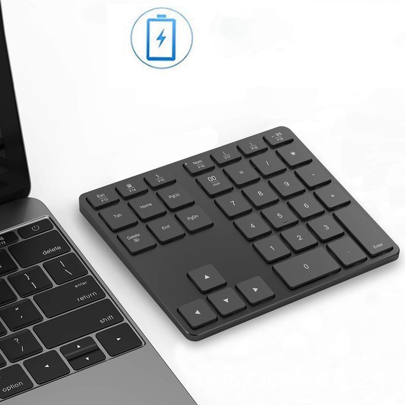 [New]Aluminum Alloy Bluetooth Wireless Numeric Keypad 35 Keys Digital Keyboard for Accounting Teller Windows IOS Mac OS Android PC Tablet Laptop (Gray)