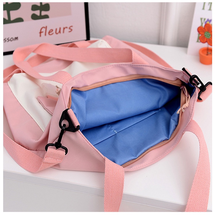 Túi tote đeo chéo đeo vai nữ canvas có khóa kéo phối màu tai thỏ