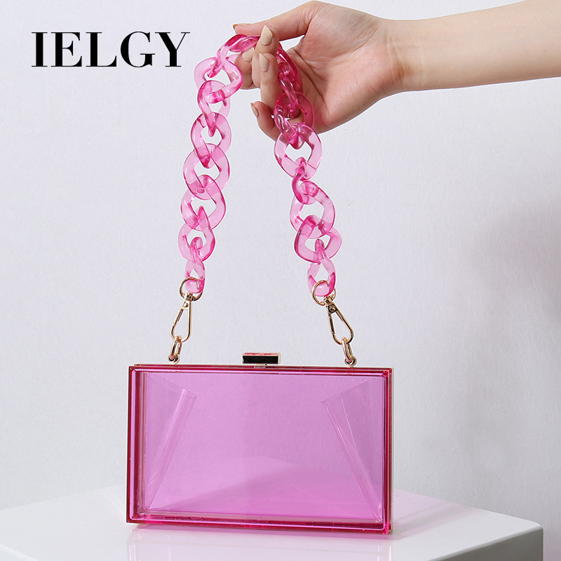IELGY Túi đeo chéo  màu trong suốt phối dây xích sành điệu